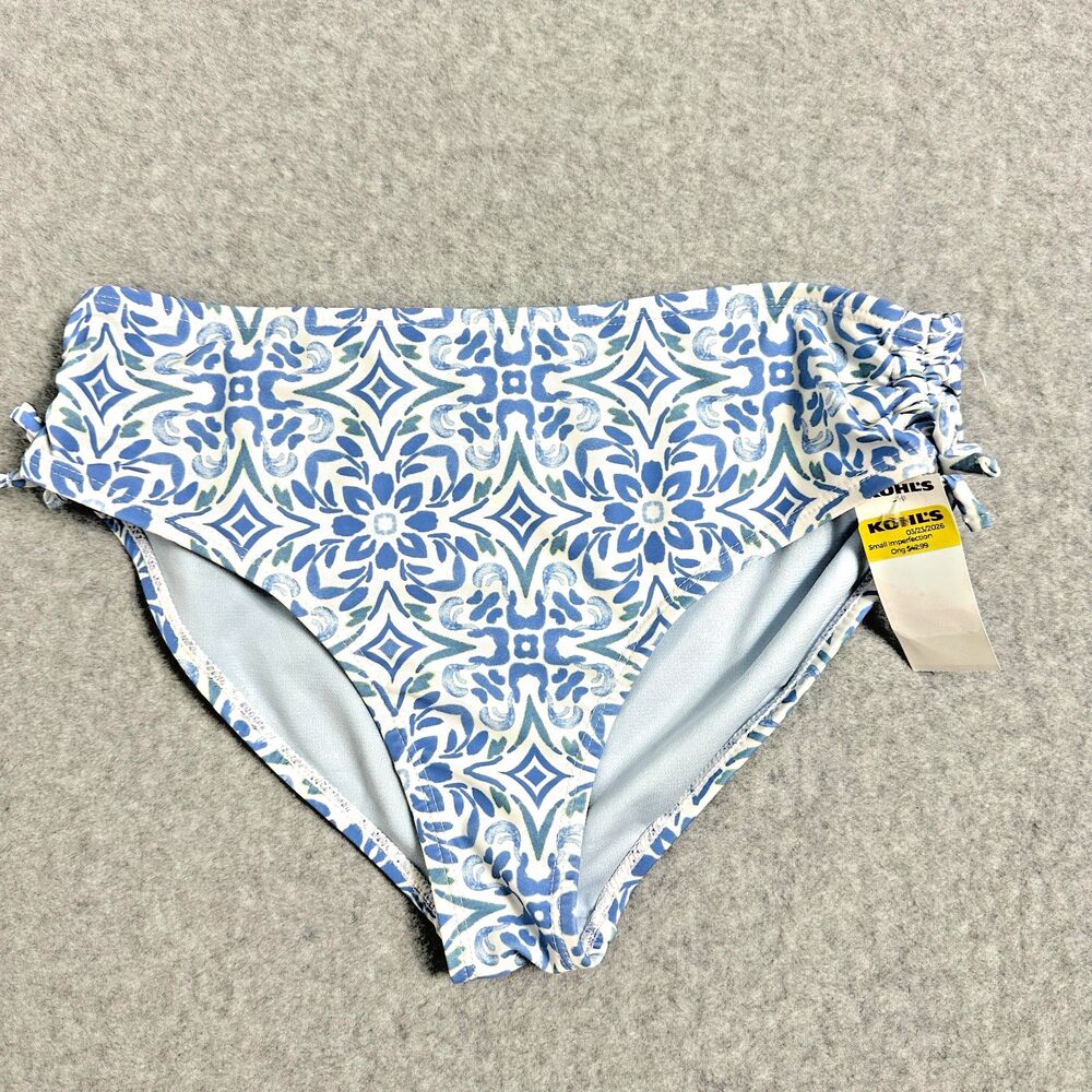 New Roxy Girl-Fille's Size 16 Classic Hipster Blue White Floral Bikini Bottom